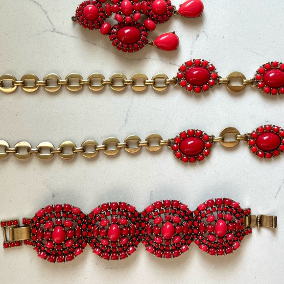 Stella&Dot Sardinia Deep Coral Panel Link Bracelet w/Antiqued Gold Plated Brass - Picture 4 of 4